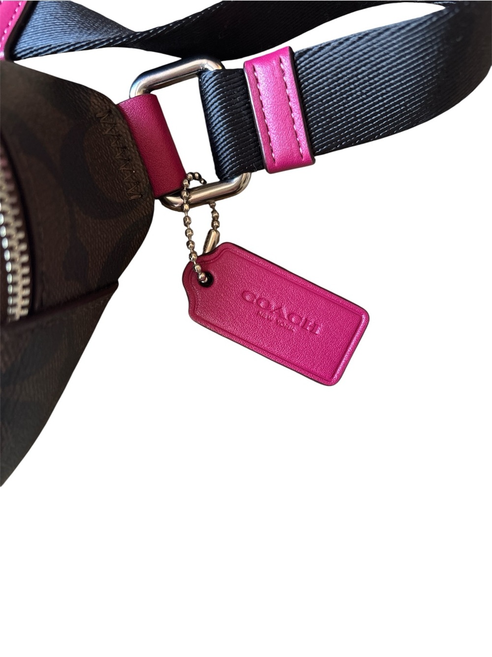 Coach Brown Signature Belt Bag with Hot Pink Leather Accents - Picture 3 of 7